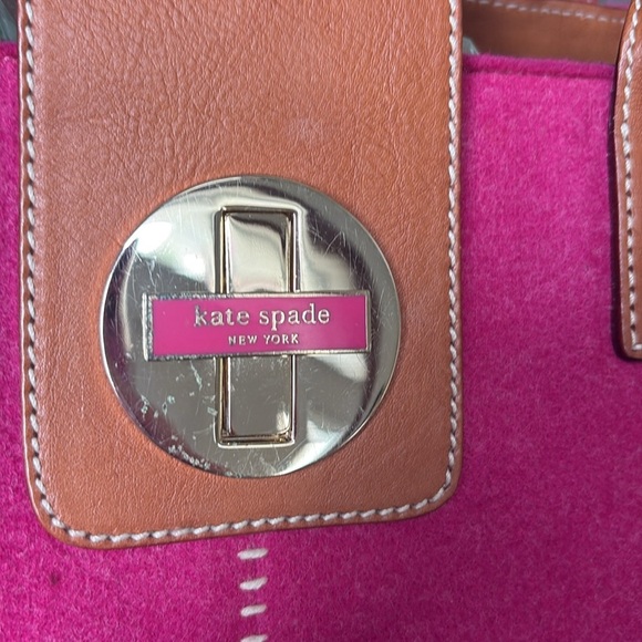 Kate Spade   Wool bag  tote  shoulder bag wool/leather trim  fuchsia/light brown - Picture 7 of 17